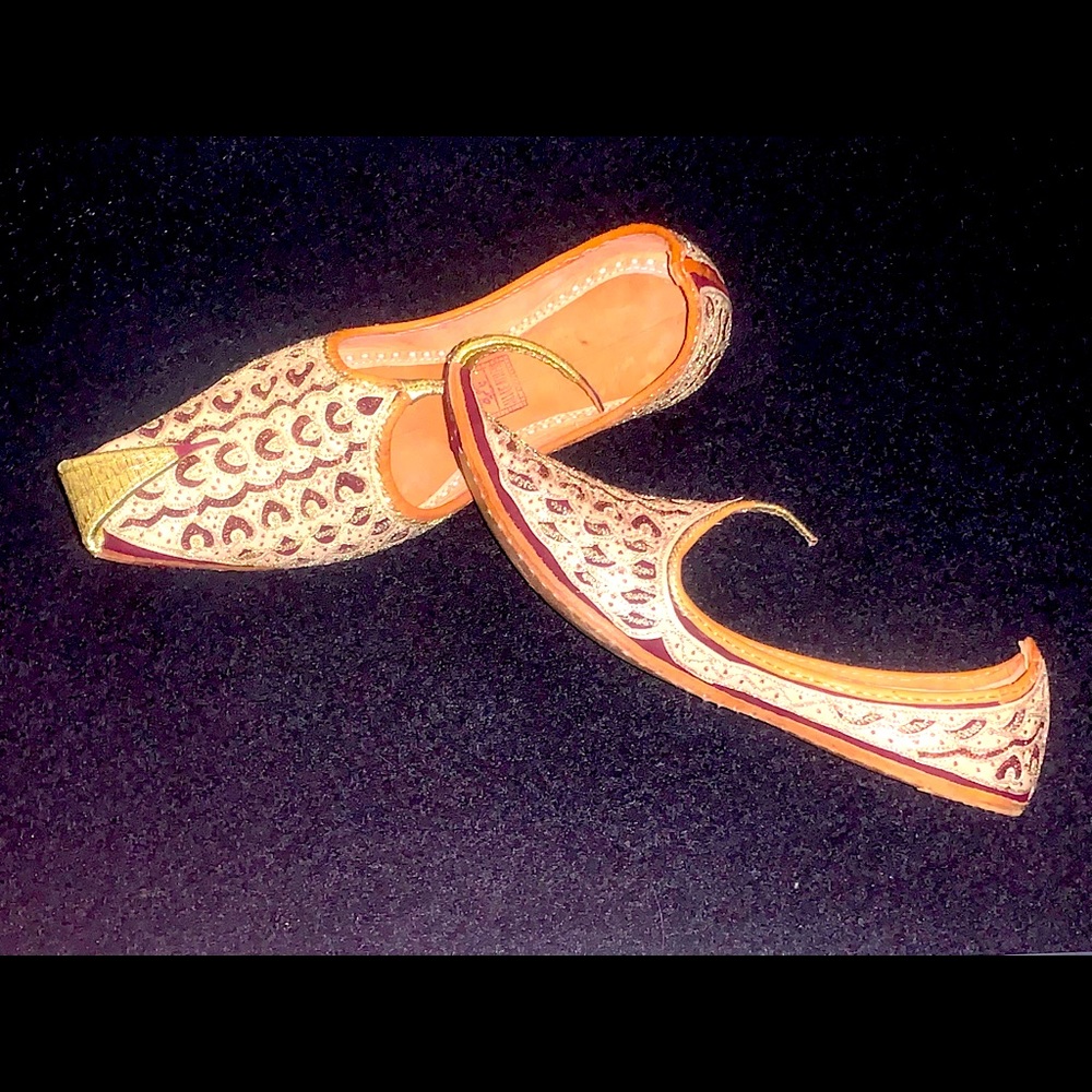 🎁Turkish Slipper shoe curly toe leather&metallic